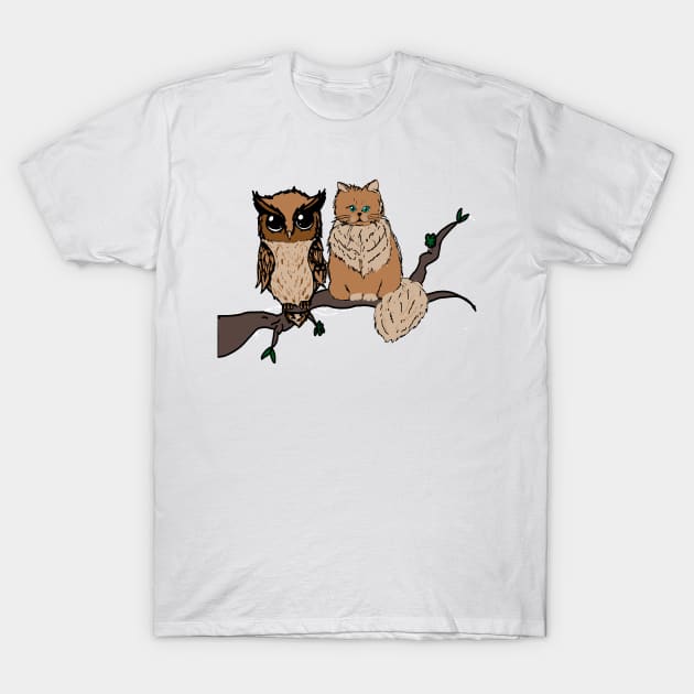 Cat & Owl sitting in a tree T-Shirt by MGphotoart